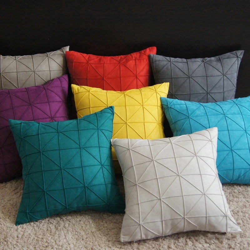 45*45cm simple modern style grid pleat solid color throw pillowcase