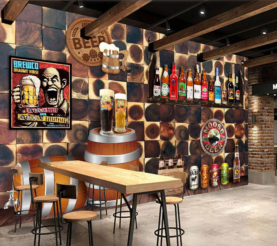 

Large Mural Beer Element Wood Wallpaper Mural for Restaurant Bar Cafe Backaground 3d Photo Mural 3d Wall Mural Wood Wall paper