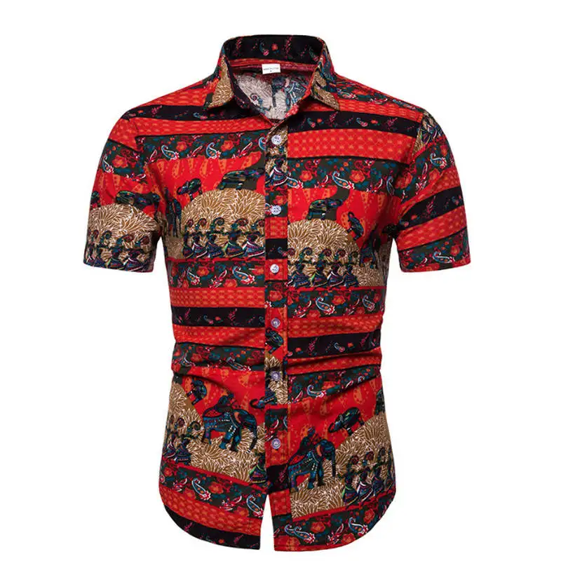 2019 Лен мужские Гавайские рубашки мужской Повседневное Camisa Masculina печатных Пляжные рубашки Aloha короткий рукав Для летних вечеринок рубашка