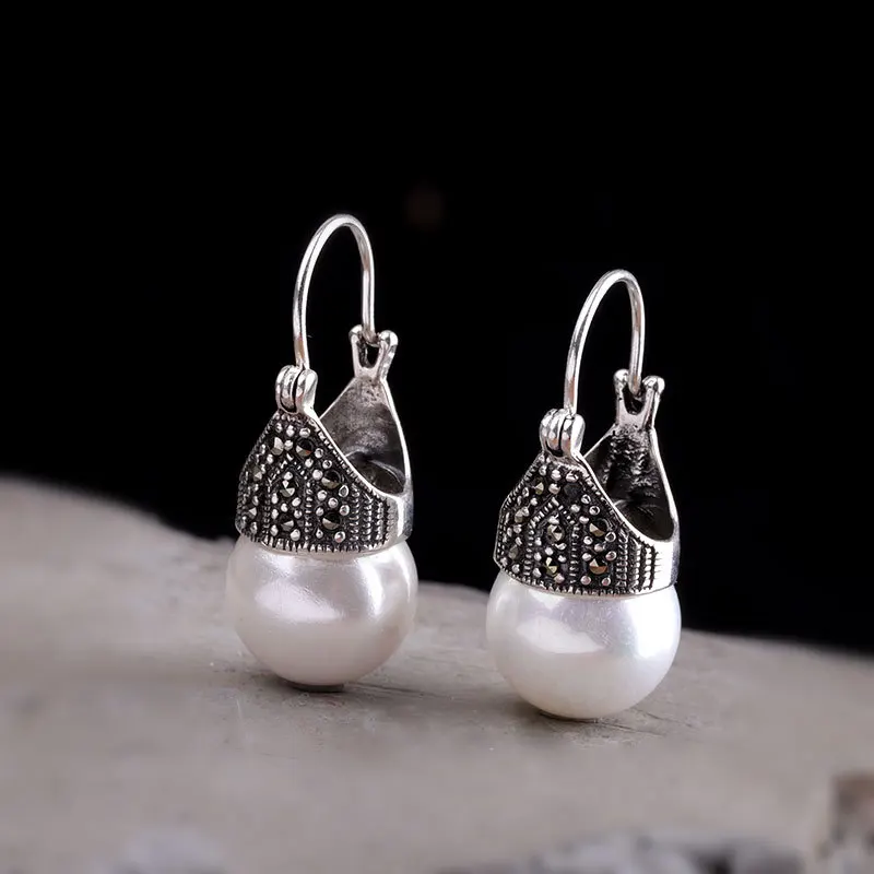 

12mm Natural Pearls Earrings For Women 925 Sterling Silver Elegant Wedding Charming Jewelry Accessories Personality Vintage SE10