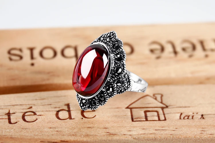 

Thai silver retro 925 garnet red sapphire index finger ring female fashion silver jewelry