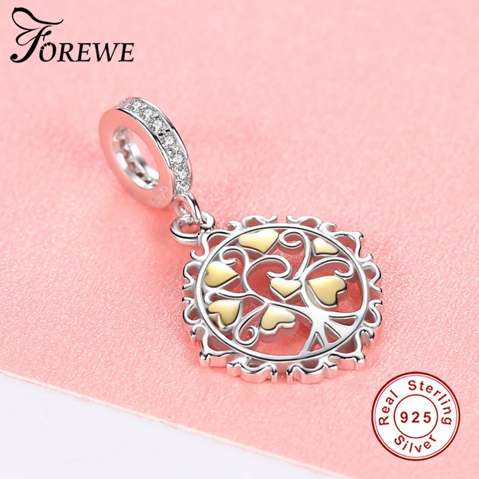Forewe Настоящее серебро 925 проба Дерево жизни женское колье-подвеска Золотое сердце ожерелье из дерева ювелирные изделия из стерлингового серебра