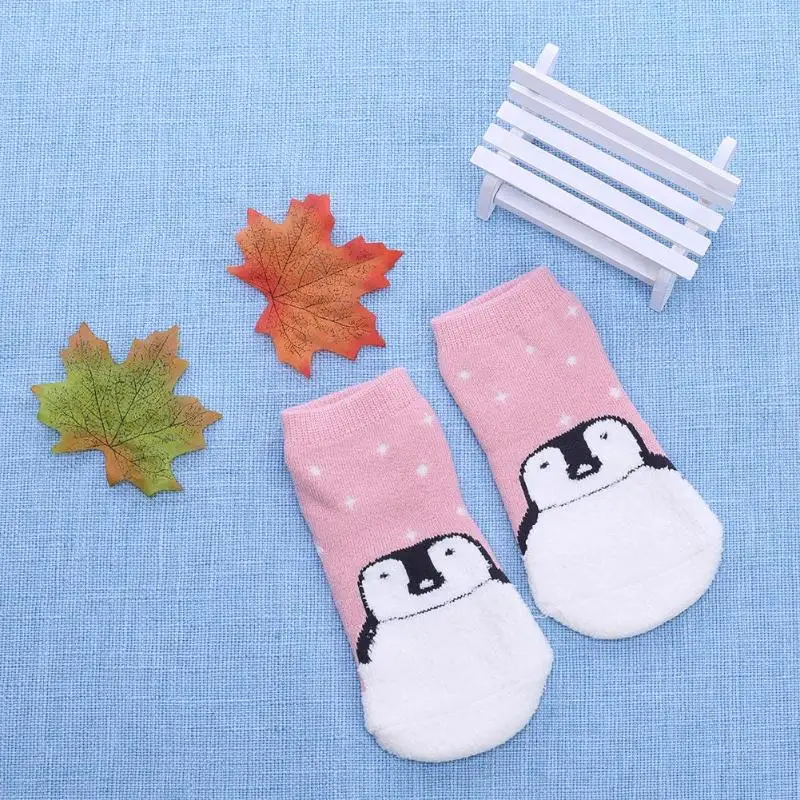 Babty Socks Thicken Winer Penguin Pattern Pink Warm Antiskid Socks