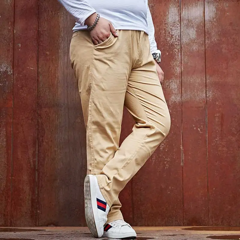 Puls Size Men's Casual Pants Autumn Winter Staight Black Khaki Stretch