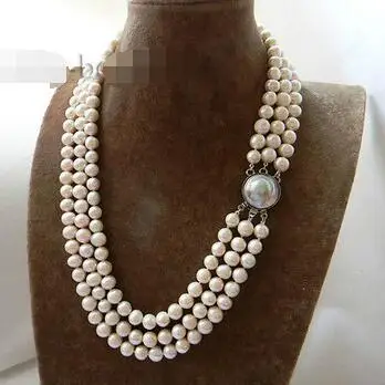 

Free Shipping >> new 3Strands 21'' 9mm White Round Freshwater Pearl Mabe clasp Necklace