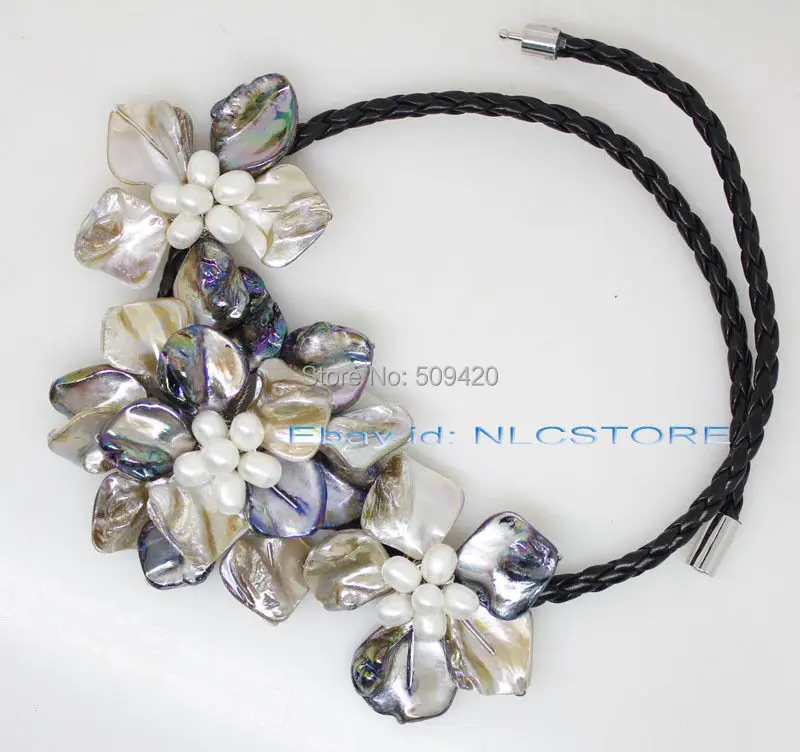 > белый жемчуг перламутр раковина плетение цветок кулон ожерелье Модные ювелирные изделия