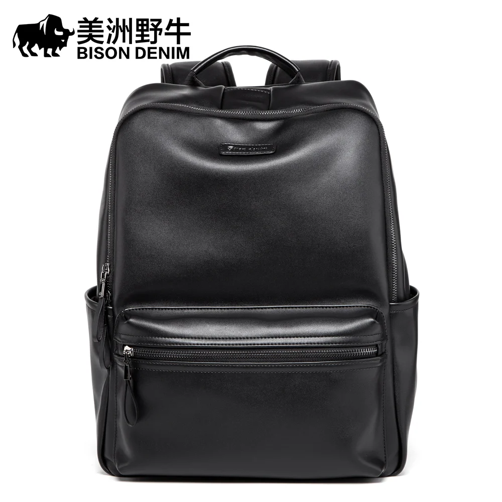

BISON DENIM Fashion Korean Style Leather Men Backpack Fashion School Bag For Teenage Casual Men's Backpacks N2892-1