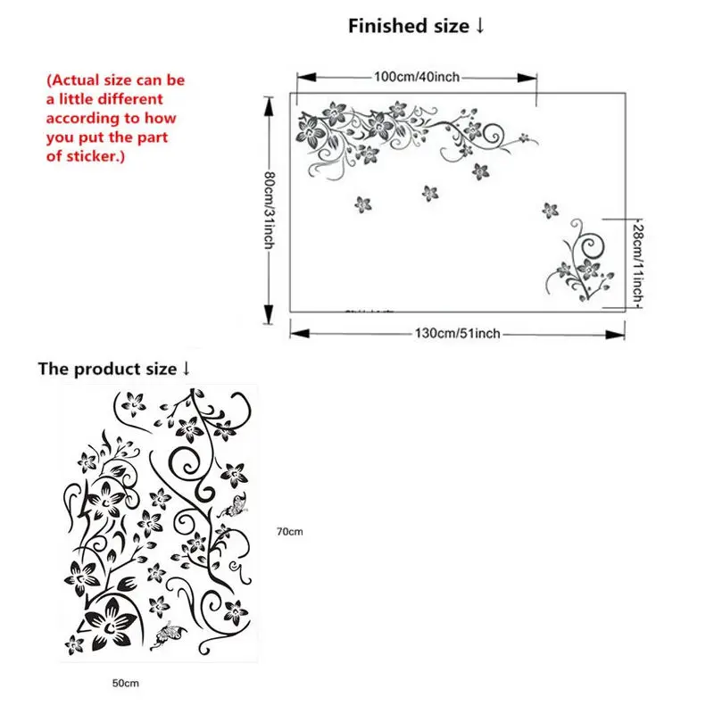 Черный цветок настенные наклейки с виноградной лозой домашний Декор большие бумажные цветы Гостиная спальня настенный Декор Наклейка на обои