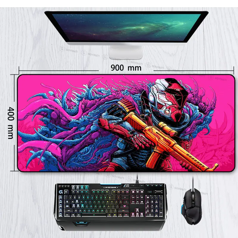 Игровой коврик для мыши 900x400 мм Hyper Beast XL с большой запирающей кромкой, игровой коврик для мыши CS GO с клавиатурой, резиновый коврик для мыши, подставка для запястья, настольный компьютерный коврик