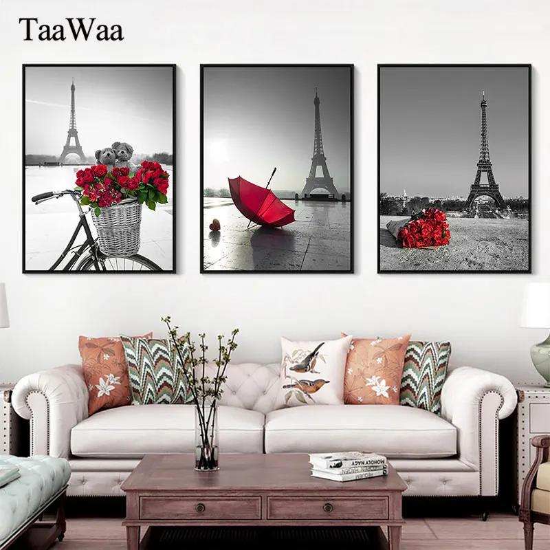 

Paris Red Rose Umbrella Canvas Painting Artistic Conception Landscape Posters Prints Modren Nordic Wall Picture Room Home Decor