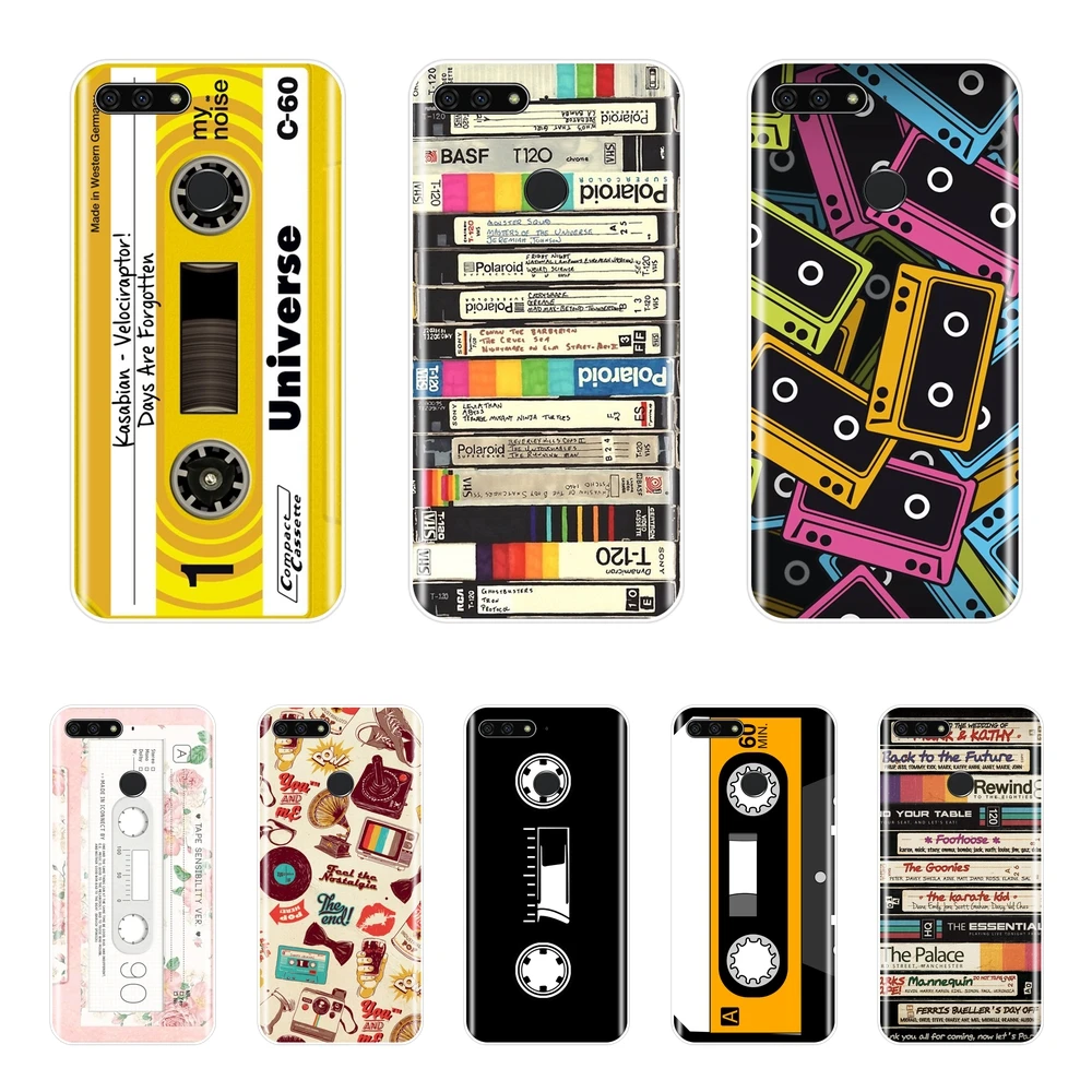 

For Huawei Y5 Y6 Y7 Prime 2017 2018 Y9 2019 Case Silicone RETRO CASSETTE TAPE Soft Back Cover For Huawei Y3 Y5 Y6 II Y7 Pro Case