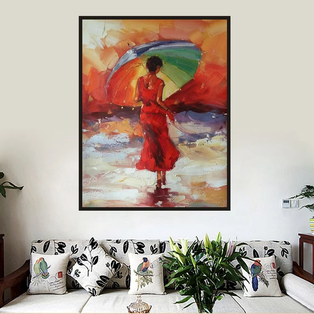 gift beautiful woman in the red skirt and rainbow umbrella hand painted canvas oil paintings christmas - Christmas Paintings On Canvas gift beautiful woman in the red skirt and rainbow umbrella hand painted canvas oil paintings christmas - Christmas Paintings On Canvas