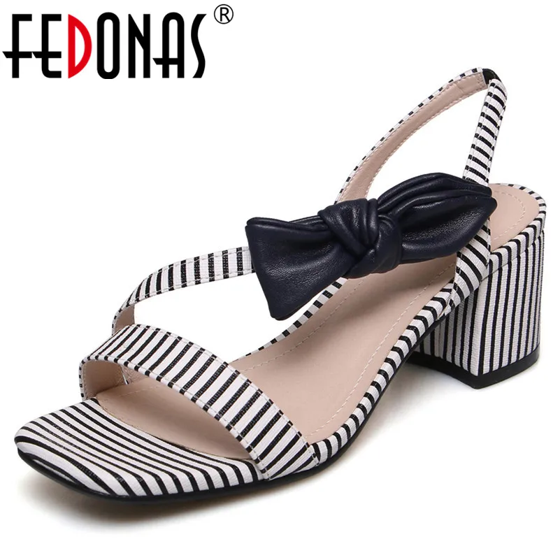 

FEDONAS Fashion Sweet Genuine Leather Top Quality Women Sandals 2019 New Butterfly Knot High Heels Summer Party Shoes Woman