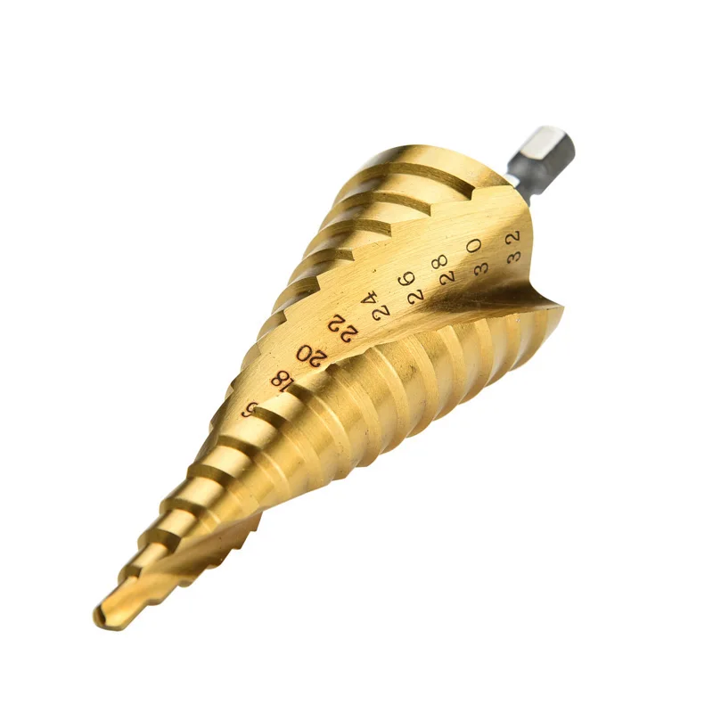 4Pcs Set HSS Titanium3-12 4-12/20/32mm Spiral Grooved Hex shank Metal Step Drill Bit Hole Cutter Cone Core Drilling Hole Saw 