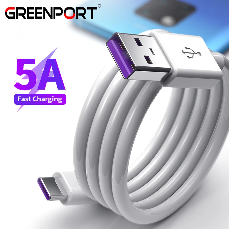 

GREENPORT 5A Type C Cable Super Charge Cord Fast Charging Cables for Huawei P30 P20 Pro Mate 20 Xiaomi Phone Charger USB C Wire