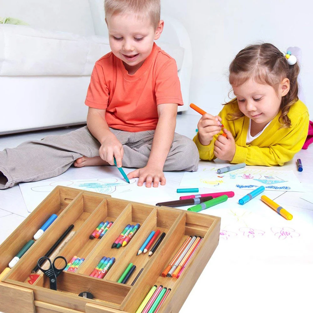 

Bamboo Silverware Drawer Organizer Anti-Slip Cutlery Tray Cutlery Drawer Organizer Expandable Spoon Chopsticks Organizer