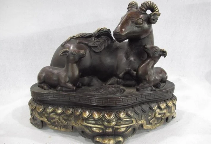 

Collectible bronze lion statue S0575 10 China Famous classic Bronze Copper Feng Shui Wealth Three Sheep Goat KaiTai B0403