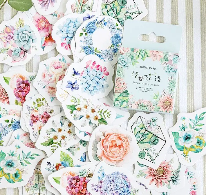 

1PACK=46PCS Watercolor Fashion Flowers Theme Mini Lable Stickers DIY Decoration Supplies 2018 Summer New Children Gift