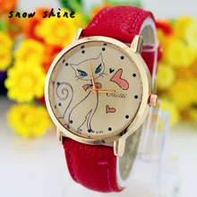 Snowshine # 30xin Moda Mulheres Faux Leather Strap Banda Quartzo Analógico Relógio de Pulso Gato frete grátis