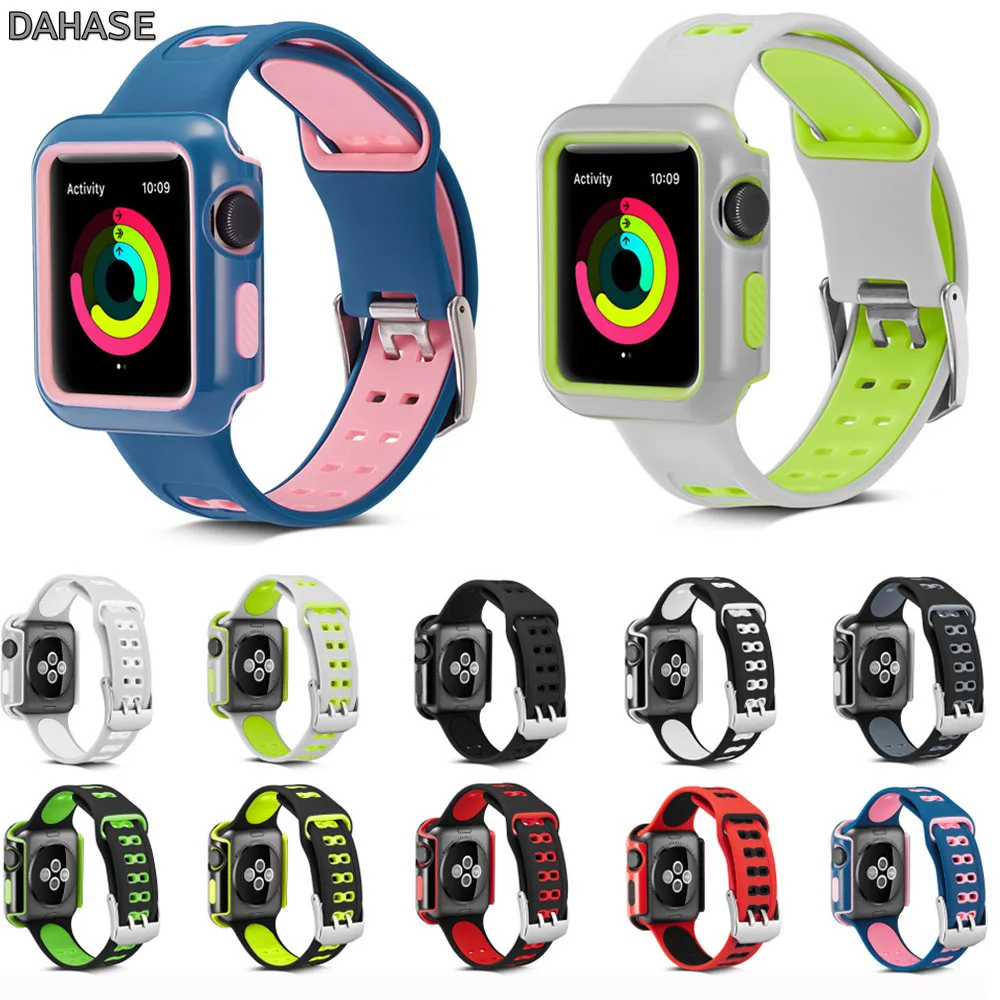 DAHASE Dual Colors Sport Silicone Strap for Apple Watch Band Series 1/2/3 Protect Cover for Apple Watch Case 42mm 38mm Bracelet