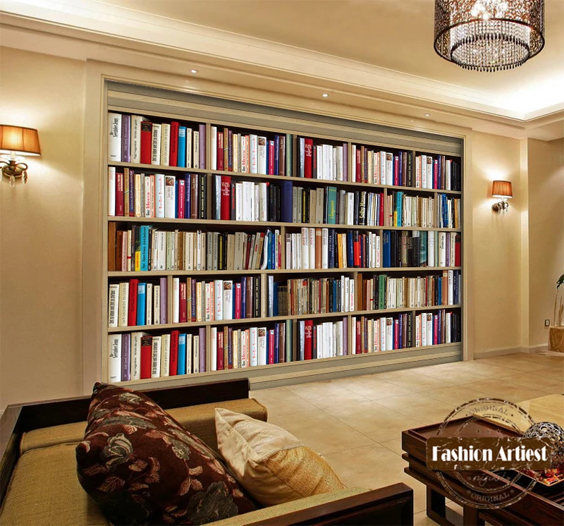 Moderno de encargo 3D libro de papel tapiz mural estantería armario TV