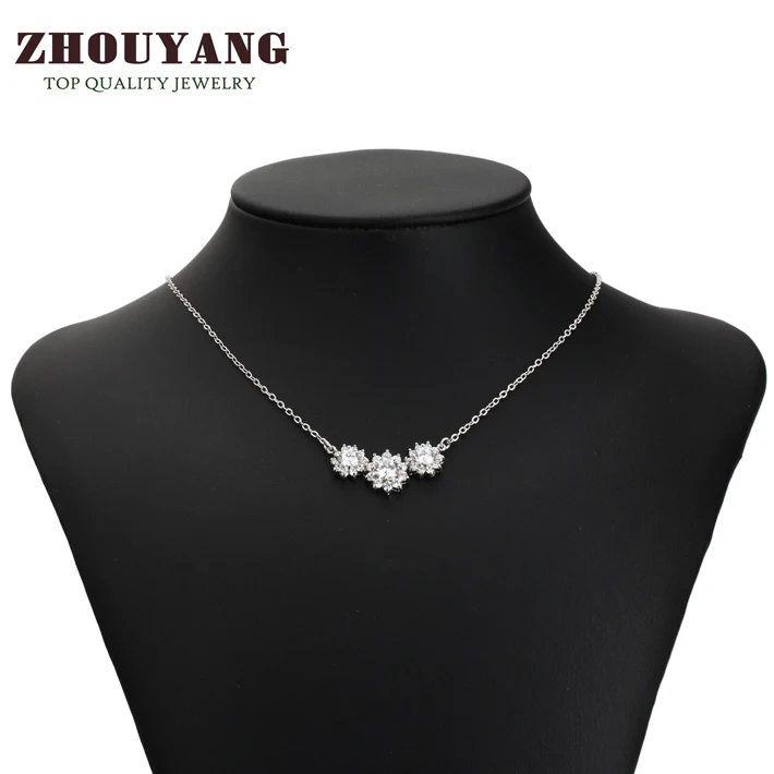 ZHOUYANG ZYN398 Sun Flower CZ Silver Color Fashion Pendant Necklace Jewelry Made with Austria Crystal Wholesale