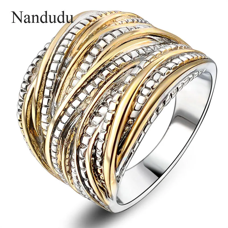 Nandudu Vintage Interwined Two Tone Antique Design Ring Fashion Jewelry