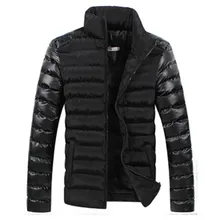 Зима, мужская хлопковая утолщенная теплая Модная Кожаная куртка с воротником-стойкой, мужская повседневная куртка