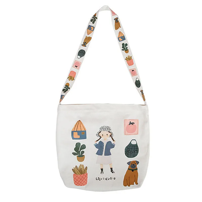 

lovely girl simple versatile canvas bag lady shoulder strap printing diagonal cross bag women handbag