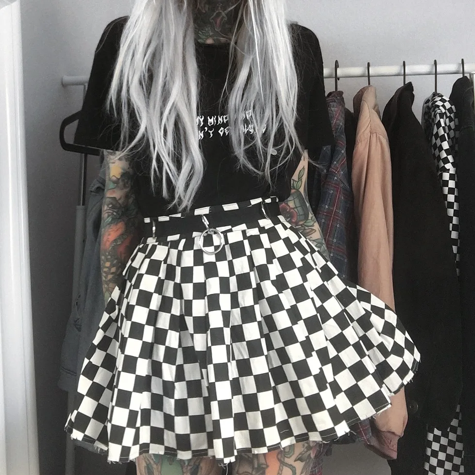 Модный Клетчатый Ремень в клетку плиссированная мини-юбка для девочек вечерние Клубные готические уличные Harajuku повседневные юбки для женщин