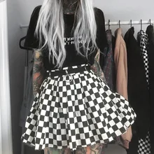 Модный Клетчатый Ремень в клетку плиссированная мини-юбка для девочек вечерние Клубные готические уличные Harajuku повседневные юбки для женщин