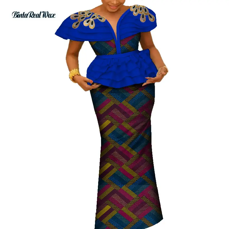 Африканский комплект из топа и юбки с аппликацией для женщин Bazin Riche, традиционная африканская Женская одежда, комплекты из 2 предметов, юбки WY4233 - Цвет: 10