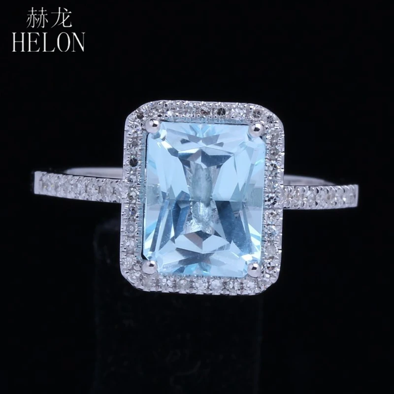 HELON Solid 10K белое золото Изумрудное кольцо 2.4ct натуральный, небесно-синий топаз натуральные бриллианты кольцо женская помолвка Свадебная вечеринка ювелирные изделия