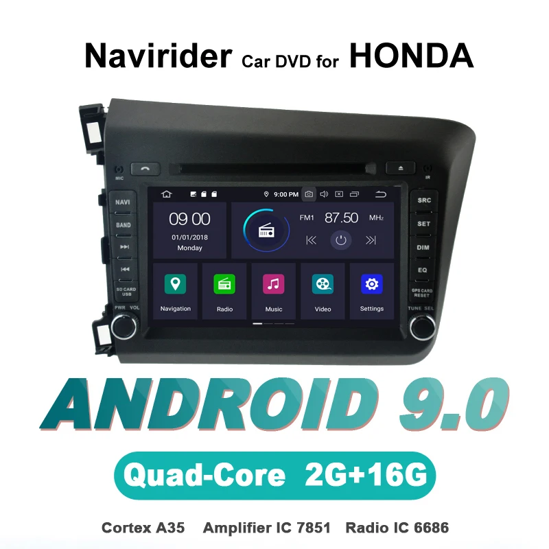 Navirider gps Android 9,0 bluetooth стерео 4-х ядерный 8-Core dvd-плеер для автомобиля для HONDA CIVIC 2012 головное устройство авто аксессуары