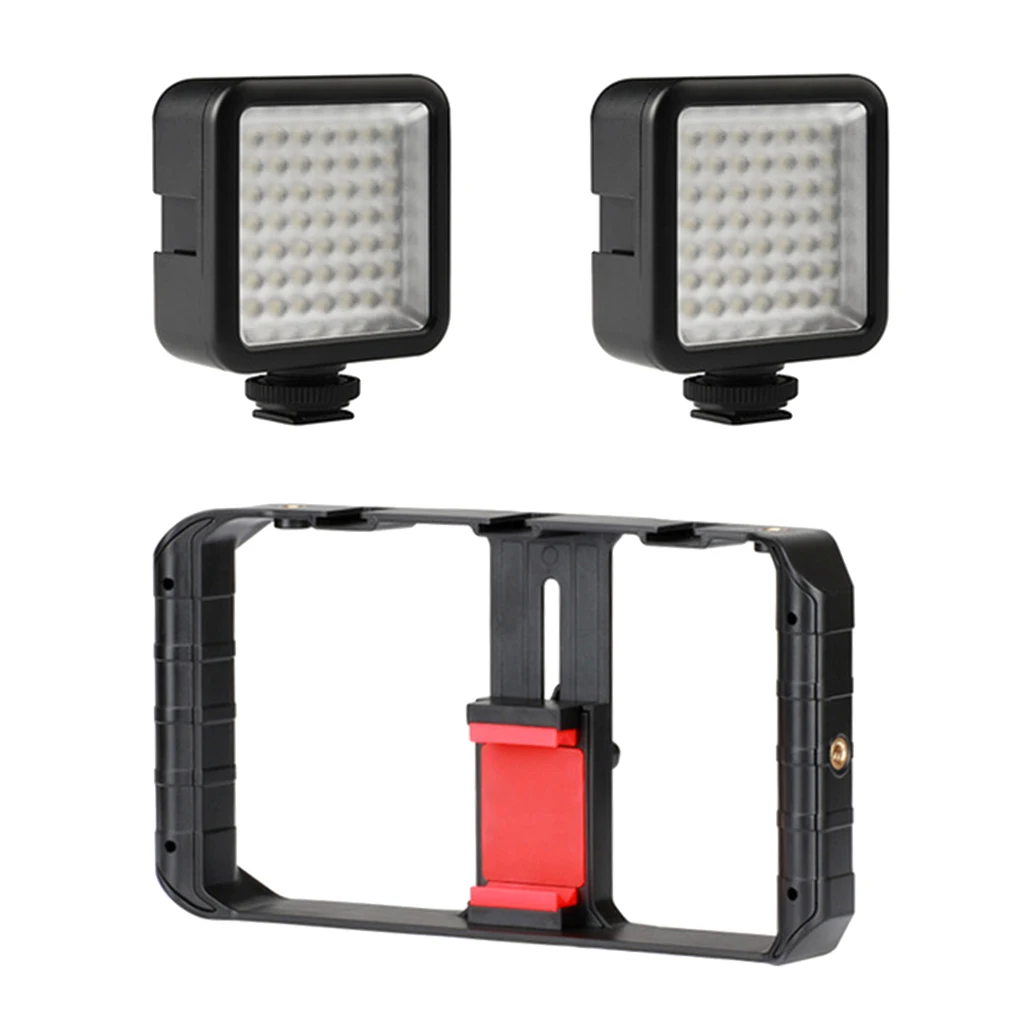 U-Rig Pro Smartphone Video Rig w 3 Shoe Mounts Filmmaking Case Handheld Stabilizer Grip with 2 x Fill Led Light