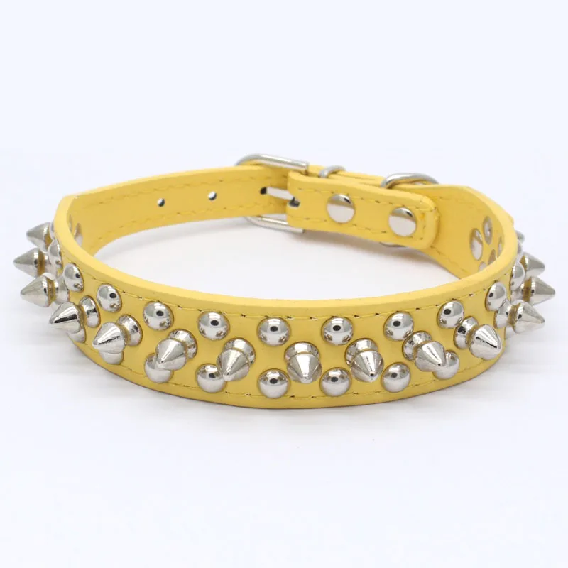 Diamonds Dog Collar Genuine Leather With Studded Mushroom Rivet Dog Pet
