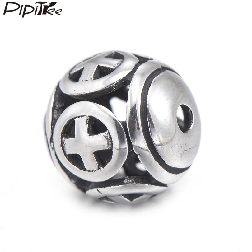 

Pipitree Stainless Steel 10mm Round Beads fit Bracelet Necklace Bali Style Hollow Cross DIY Spacer Beads Charms Jewelry Making
