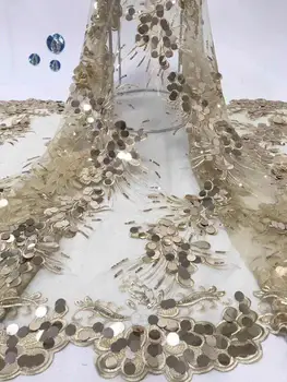

Latest Golden Color French Nigerian Lace Fabrics Sequins African French Sequins Tulle Lace African Lace Fabric Wedding(FJ-6-19