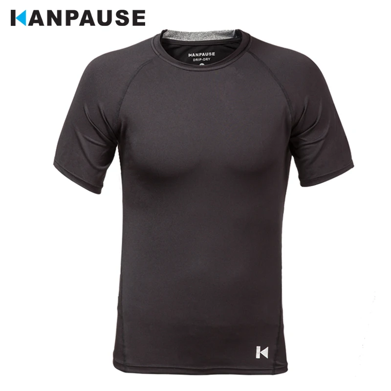 KANPAUSE Men'sdrip-dry колготки для бега с коротким рукавом компрессионная