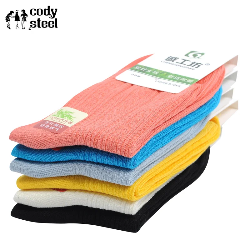 Бамбуковые носки повседневные женские носки модные носки-трубы Женские повседневные тонкие носки в полоску для девочек 3 пар/лот = 6 штук