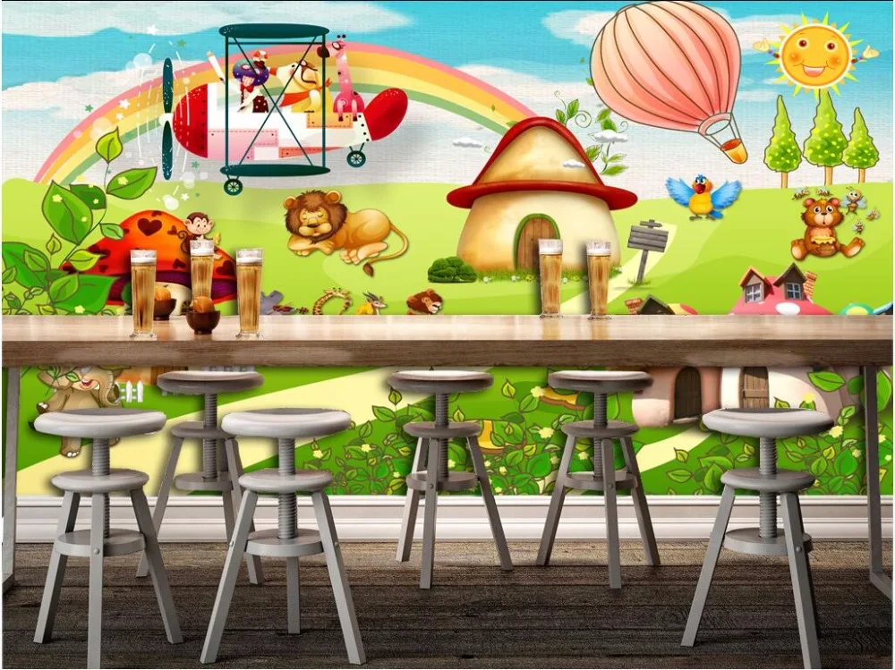 Kustom foto mural 3d wallpaper Kartun hewan taman bermain anak room