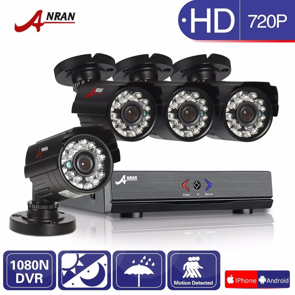 ANRAN 8CH HD 1080N AHD DVR Kit 4pcs 720P 1800TV Camera 24 IR Day Night Outdoor Waterproof Home