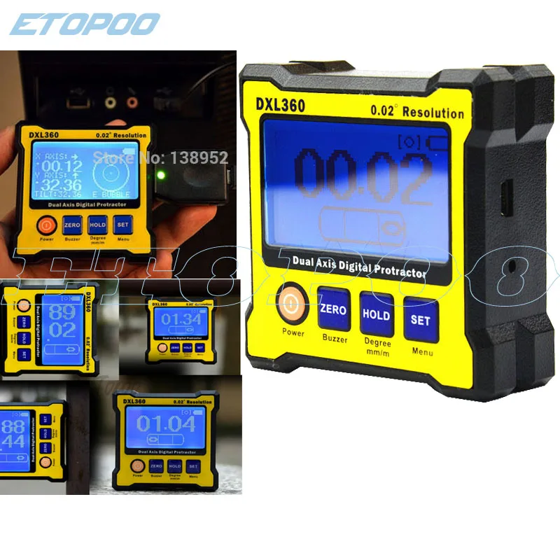

DXL360 Digital Protractor Inclinometer Dual Axis Digital Angle level box with SVRS232 USB or SV-BT bluetooth adapter