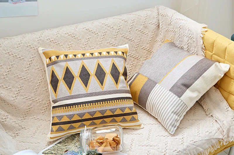 Персонализированная желто-коричневая геометрическая вышивка наволочка для подушки 45 см Алмазная полоса наволочка для подушки автомобильное сиденье декоративная наволочка