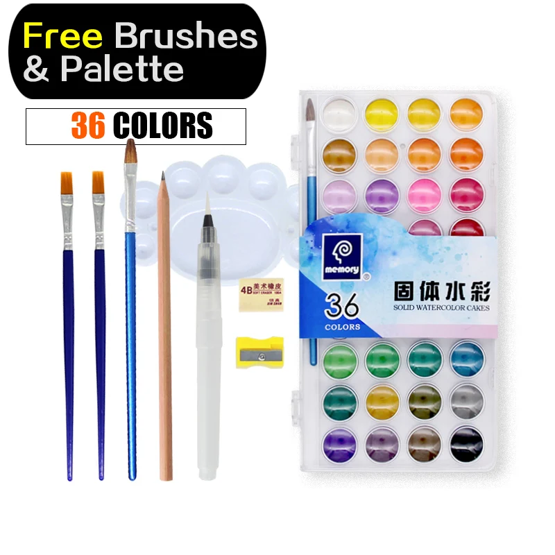 Billig Speicher 36 Farben Aquarell Malen sätze Professionelle Wasser Farben für Malerei Papier Kunst Liefert Mit Freies Pinsel Palette