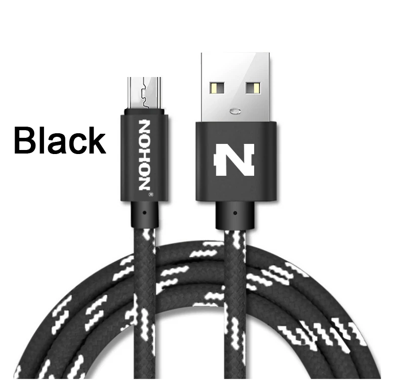 NOHON Micro USB кабель для быстрой зарядки нейлон для samsung Xiaomi huawei Nokia sony LG USB ЗУ для мобильного телефона Кабели для синхронизации данных - Цвет: Black