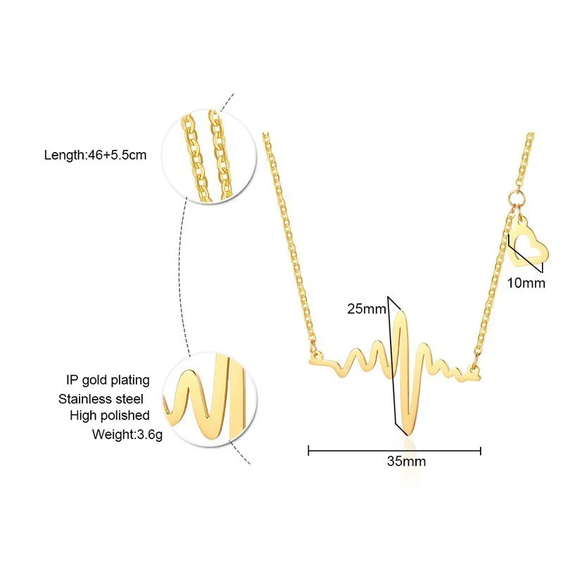 Ожерелье в форме сердца, подвеска в форме сердца с золотым оттенком из нержавеющей стали, детский ЭКГ, электрокардиограмма, осмысленные подарки для мамы