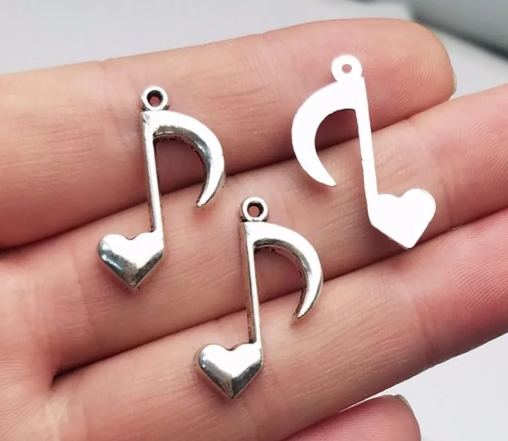 30pcs/lot25x16mm, Antique Silver Plated Heart Musical Note Charms