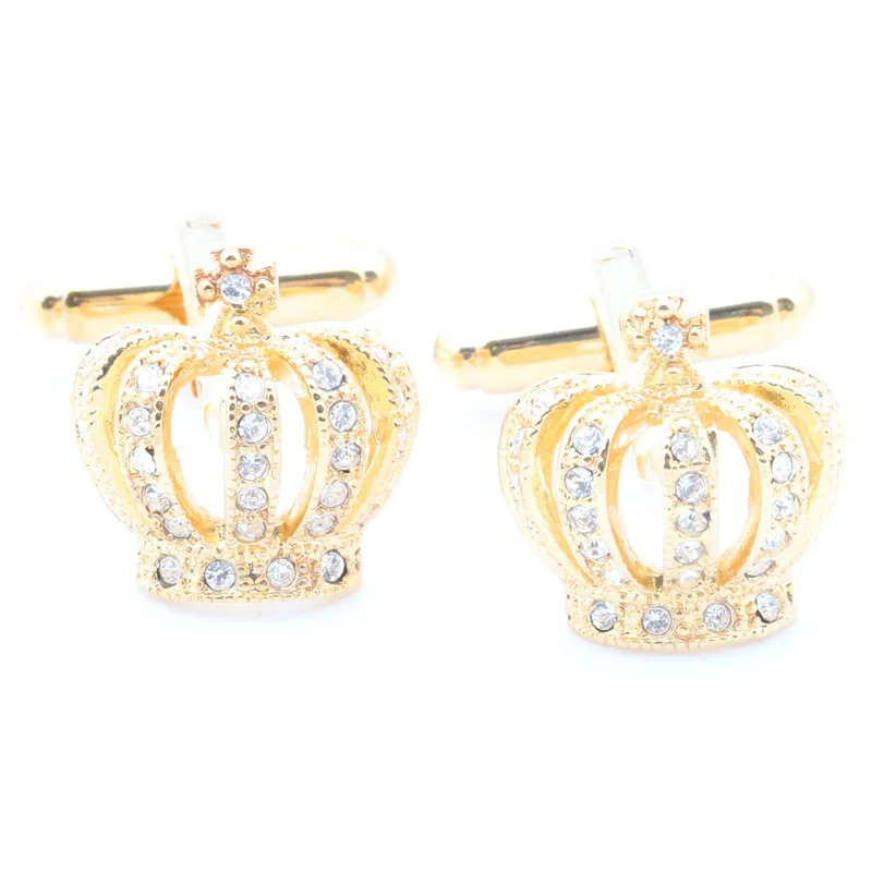 

Novelty Blue white Cufflinks for Mens High Quality crown Crystal gold silver Cufflinks Shirt Cuff Links