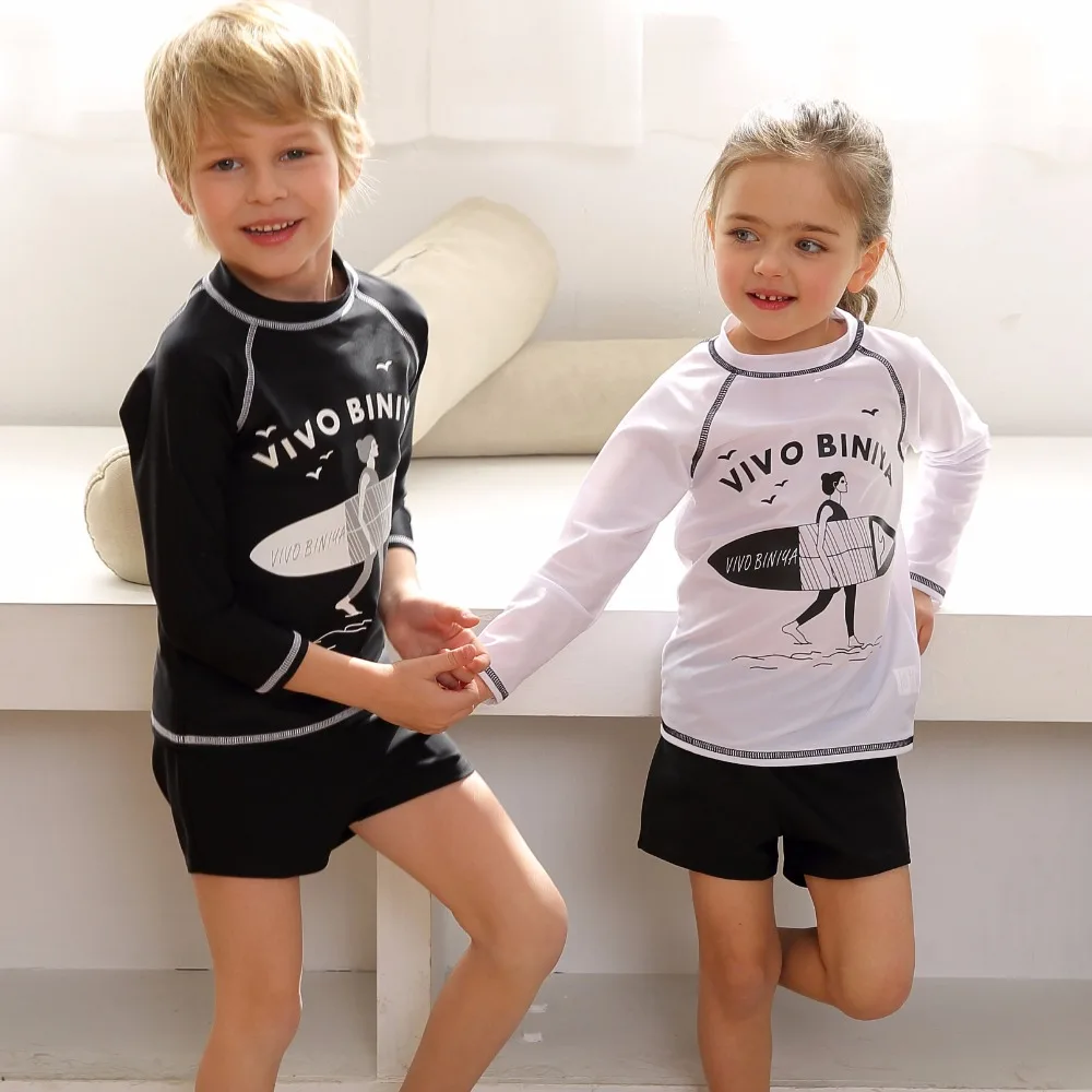 

Bikini Kids Swimsuit Cover Up Boys Girls Swimwear UPF50+ UV Protected Long Sleeve Two Piece Suit Swimsuit Beach Dress Biquini
